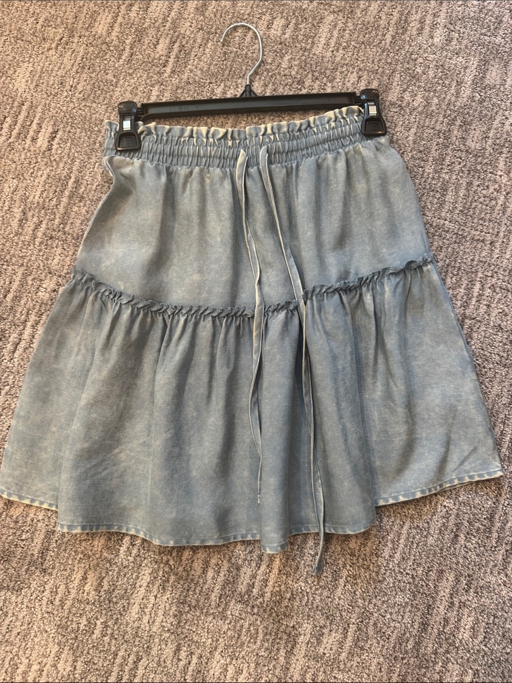 Zenana Outfitters Washed Blue Tiered A-Line Skirt